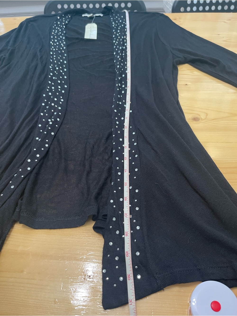 SPARKLED French Laundry NWT Black Open Front Cardigan Studded Longline Size M - Picture 12 of 12